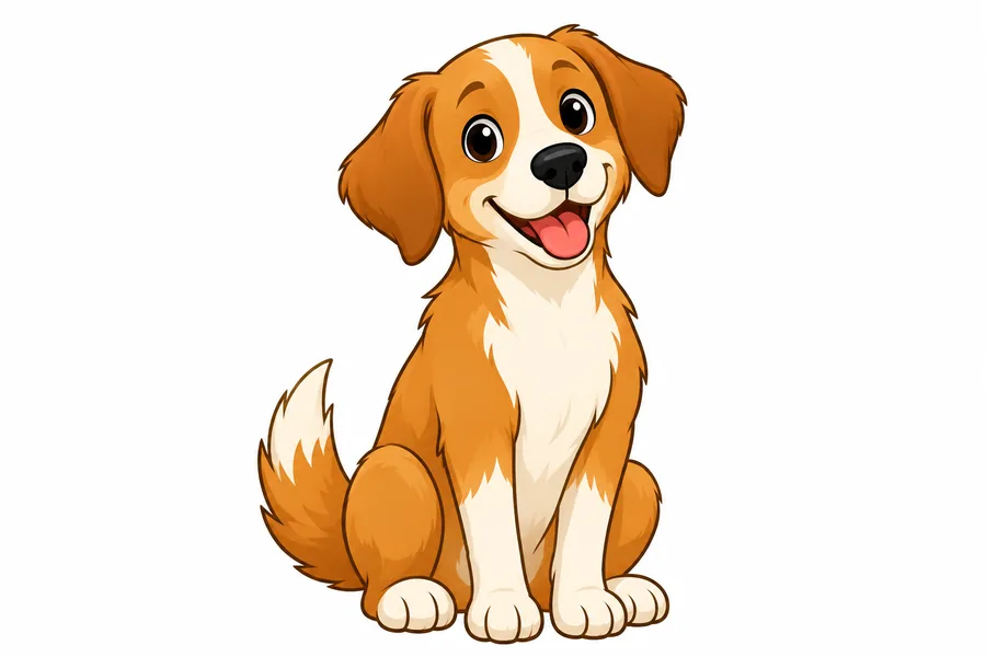 Tekening van een vrolijk zittende hond