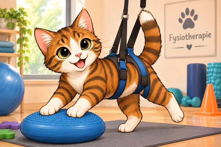 Illustratie van een fysiotherapie-oefening met een kat